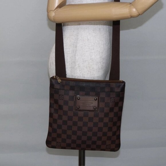LOUIS VUITTON Damier Ebene Pochette Platt Brooklyn Bag N41100 LV Auth BA6686 - Picture 1 of 16